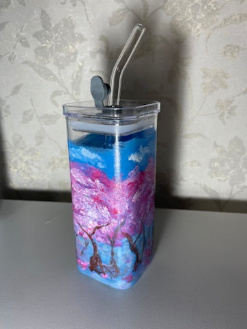 Hand painted tumbler: Sakura forest