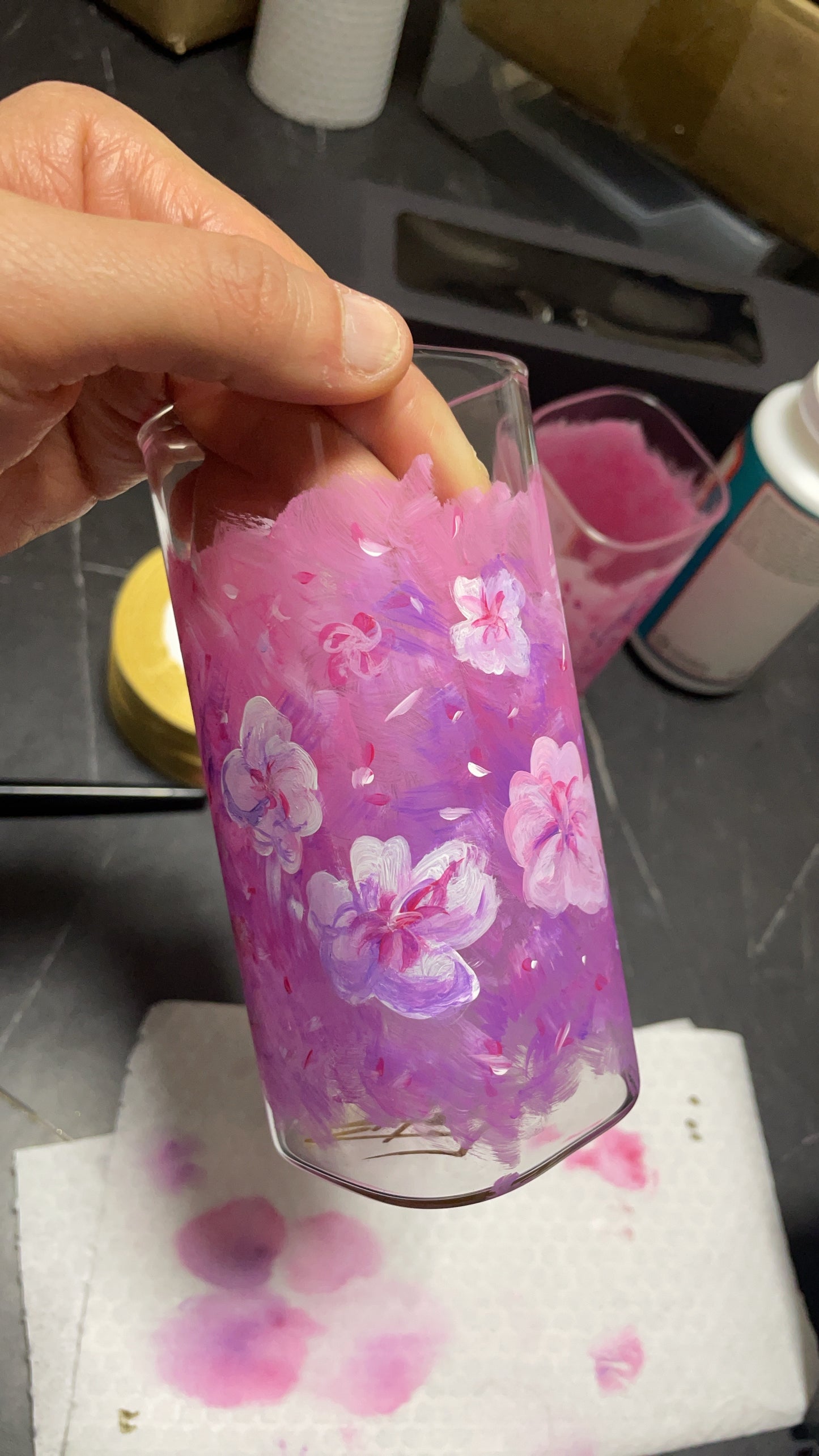 Hand painted glass tumbler: Sakura