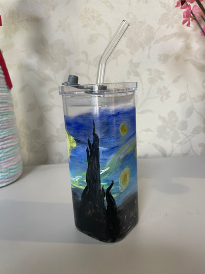 Hand painted: Glass tumbler- Starry Night