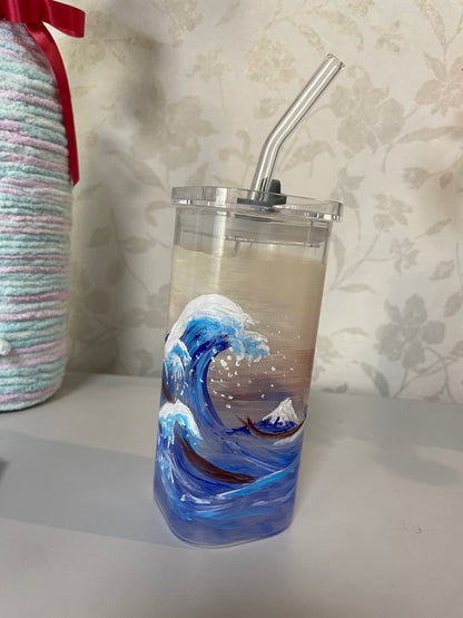 hand panited tumbler: The great wave of Kanagawa