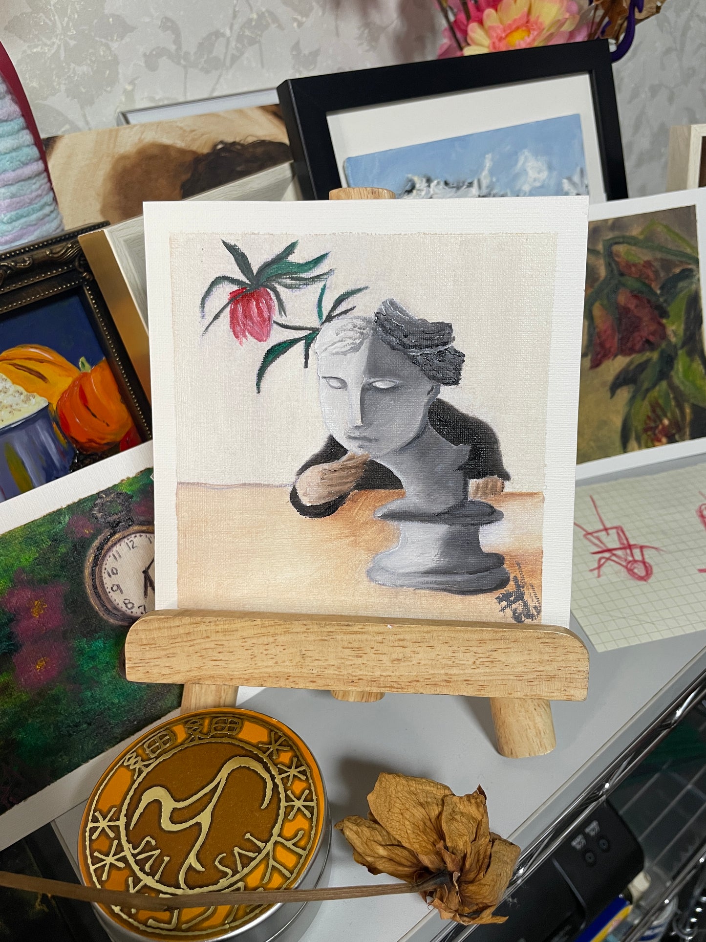 Statue flower- original oil painting