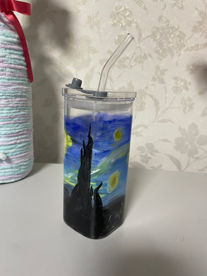 Hand painted: Glass tumbler- Starry Night