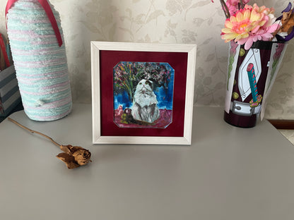 Cat and flowers- original painting